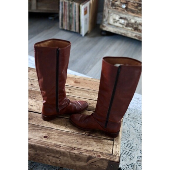 Vtg. 70s 3602 Brown Knee High Leather Festival Boots 7 - Picture 5 of 8